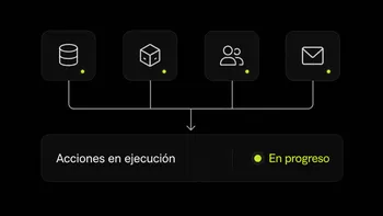 Sistemas, procesos y personas coordinados en una barra de acciones en ejecución.