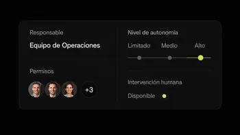 Panel de responsable, permisos, nivel de autonomía e intervención humana.